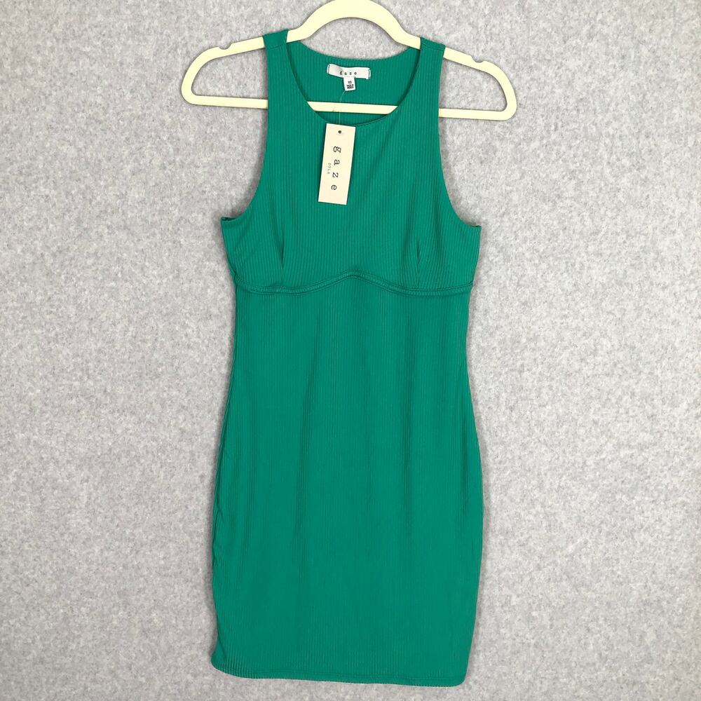 Gaze Dress‎ Womens XS Green Mini Ribbed Bodycon Casual Preppy Tank Stretch Tight
